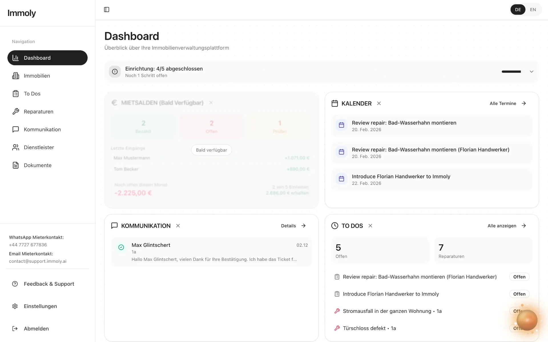 Immoly dashboard