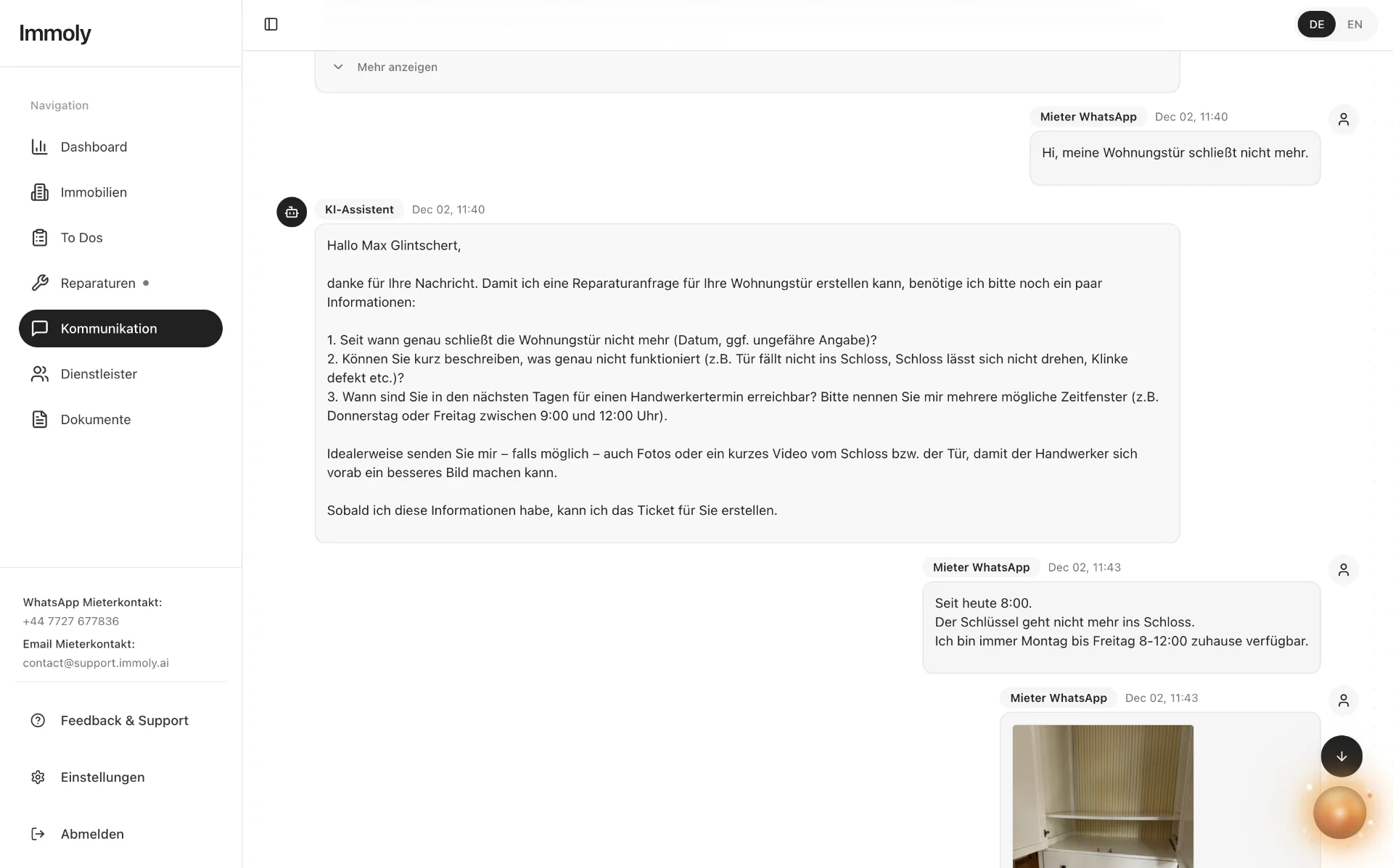 Tenant communication view